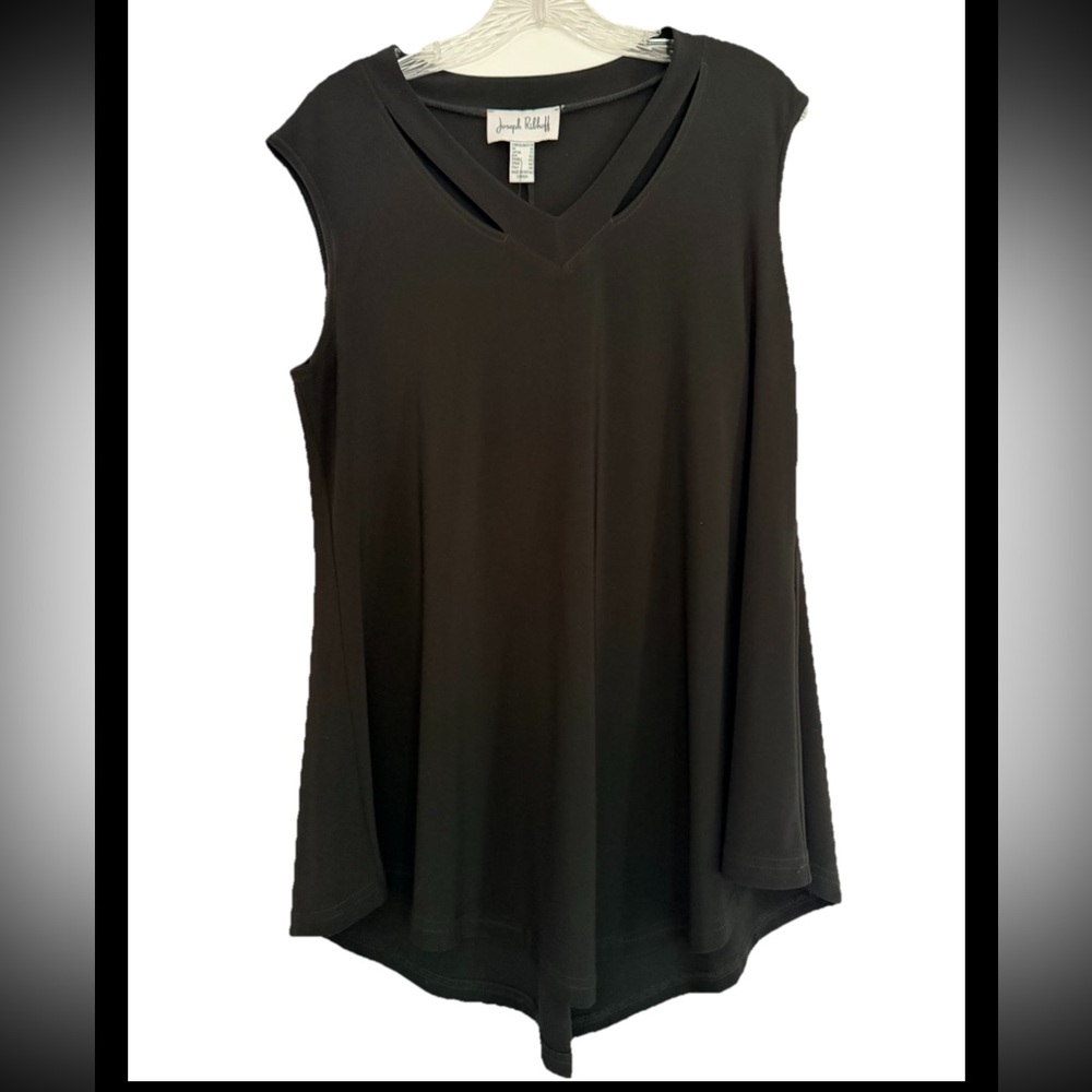 JOSEPH RIBKOFF Black Sleeveless Tunic Top Cutouts V-Neck Sz 14 NWT